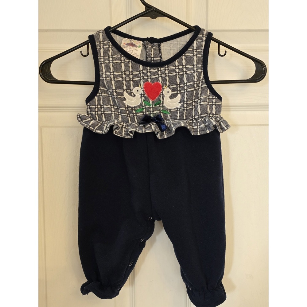 80's Vintage Baby Girl Romper One Piece Outfit Embroidered Decal 3-6 Months